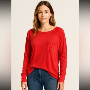Women's Red Long Sleeve Top-Free people-lightweight size Large-New with out tags